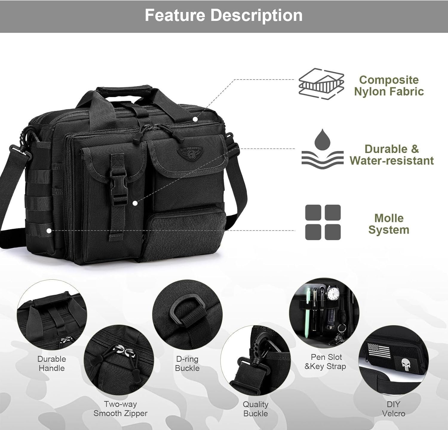 Stypos Tactical Messenger Bag,14inch/15.6inch/17.3inch Briefcase for Man Military Laptop Bag, Flight Work Bags for Pilots - Image 4