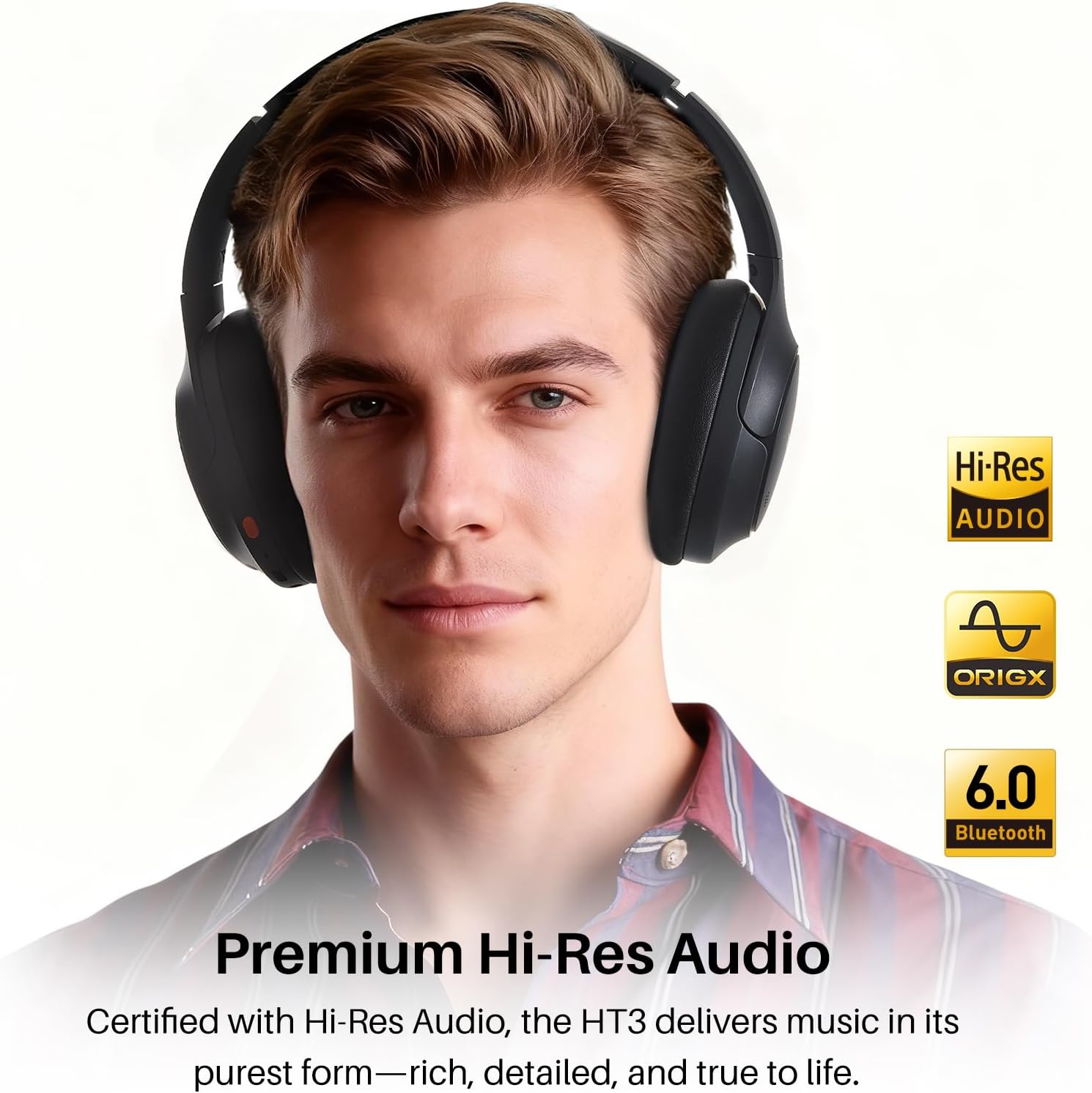 TOZO HT3 Hybrid Noise Cancelling Headphones, 90H Battery Life Wireless Over Ear Bluetooth 6.0 Foldable Headset, AI Voice Assistant with 5 Mics, Connect 2 Devices and Hi-Res Sound, 32 EQ Audio Presets - Image 3