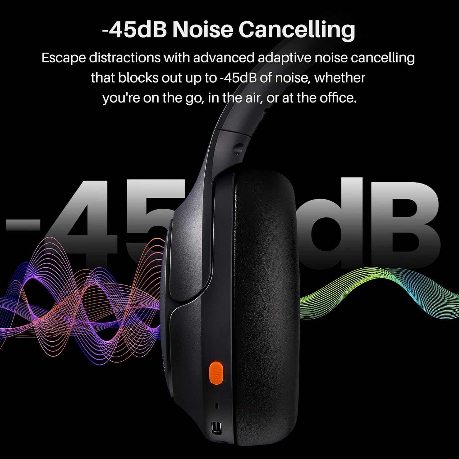 TOZO HT3 Hybrid Noise Cancelling Headphones, 90H Battery Life Wireless Over Ear Bluetooth 6.0 Foldable Headset, AI Voice Assistant with 5 Mics, Connect 2 Devices and Hi-Res Sound, 32 EQ Audio Presets - Image 4